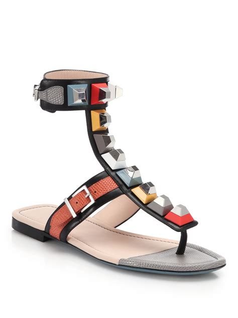 fendi diana studded gladiator sandals|Leather Studded Accents Gladiator Sandals .